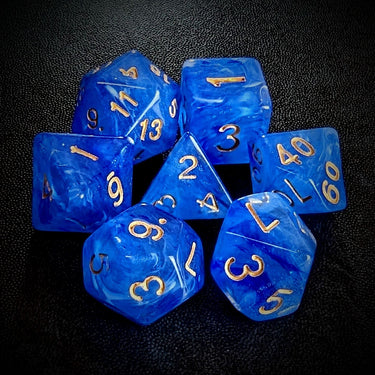 Blue Silk Acrylic - 7pcs RPG Full Dice Set Top